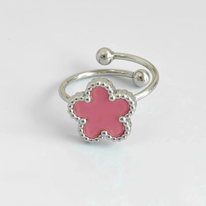 Bague fleur ajustable rose et argent