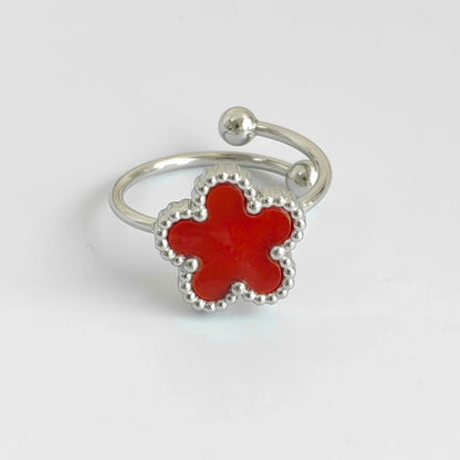 Bague fleur ajustable rouge et argent
