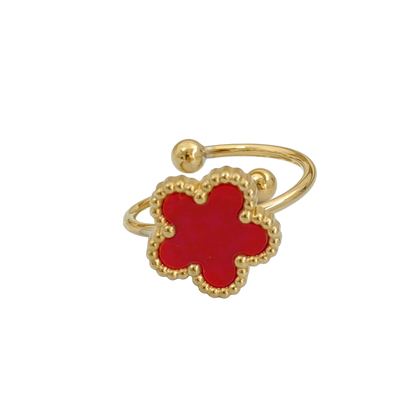 Bague fleur ajustable rouge et or