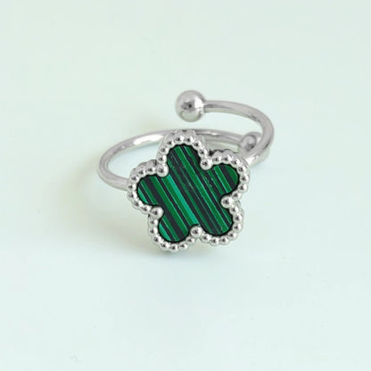 Bague fleur ajustable verte et argent