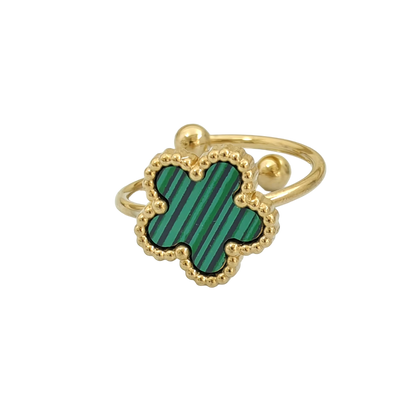 Bague fleur ajustable verte et or