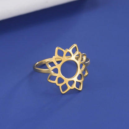 Bague fleur lotus dorée
