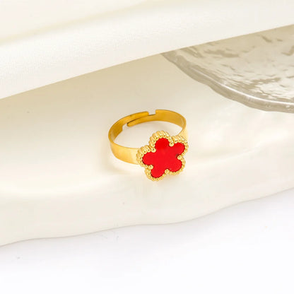Bague fleur rouge en acier inoxydable