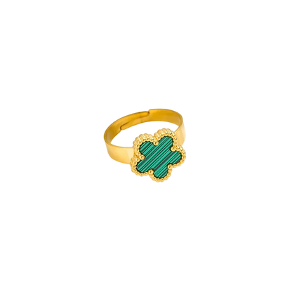 Bague fleur verte en acier inoxydable