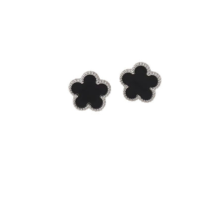 Boucles d'oreilles argentées à fleurs noires multiples