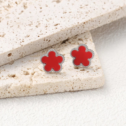 Boucles d'oreilles argentées à fleurs rouges multiples