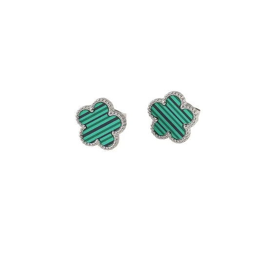 Boucles d'oreilles argentées à fleurs vertes multiples