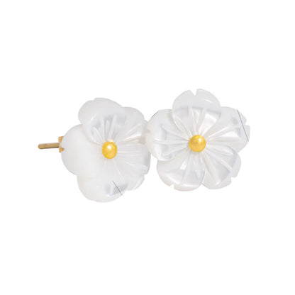 Boucles d'oreilles dorées avec fleurs blanches et jaunes