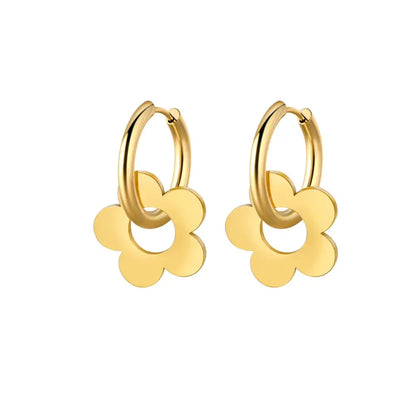 Boucles d'oreilles fleurs créoles arrondies dorées