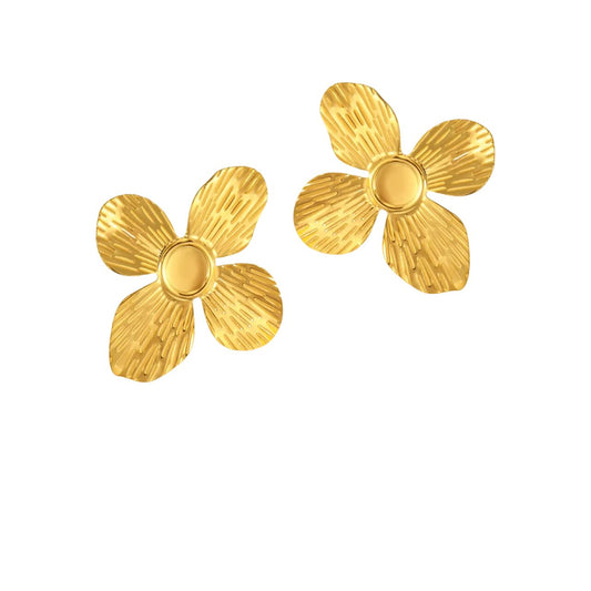 Boucles d'oreilles fleurs dorées 4 pétales
