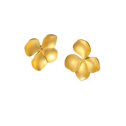 Boucles d'oreilles fleurs dorées à pétales lisses