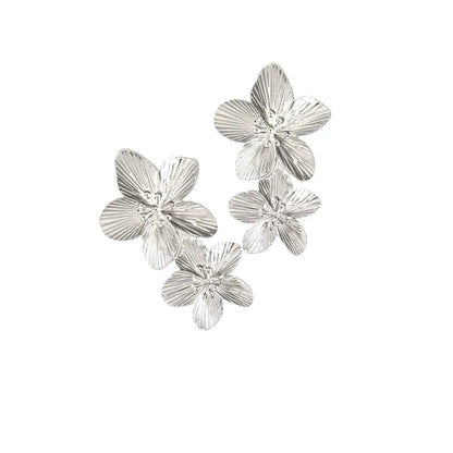 Boucles d'oreilles fleurs double argentées