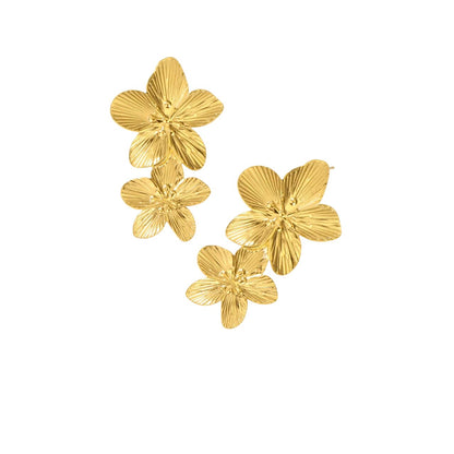 Boucles d'oreilles fleurs double dorées