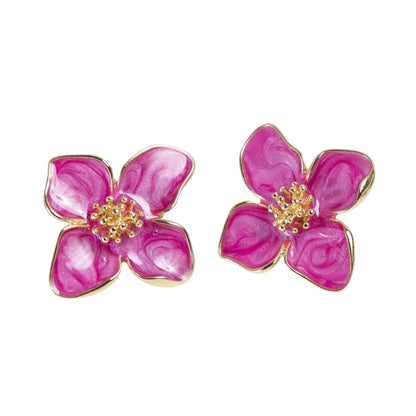 Boucles d'oreilles fleurs roses et dorées