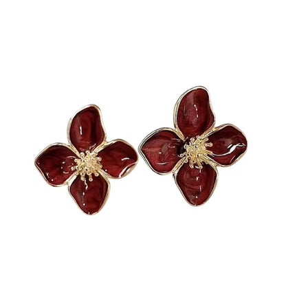 Boucles d'oreilles fleurs rouges romantiques