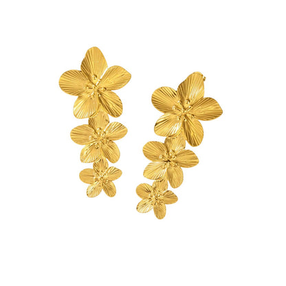 Boucles d'oreilles fleurs triples dorées