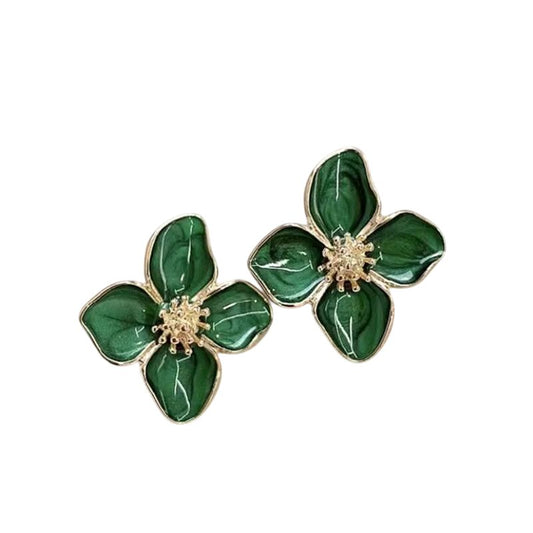 Boucles d'oreilles fleurs vertes romantiques