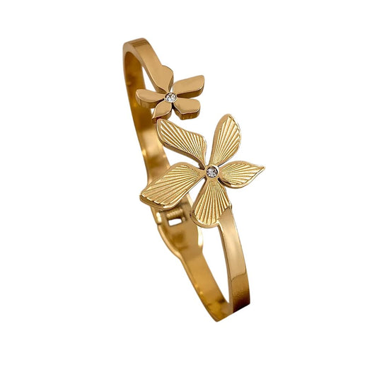 Bracelet ajustable doré à deux fleurs design