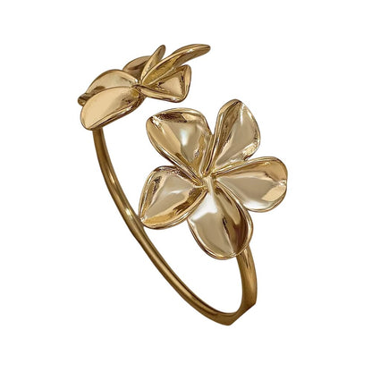 Bracelet ajustable doré à deux fleurs