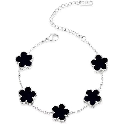 Bracelet argenté à fleurs noires multiples