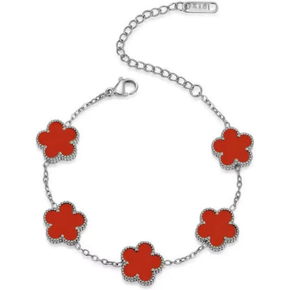 Bracelet argenté à fleurs rouges multiples