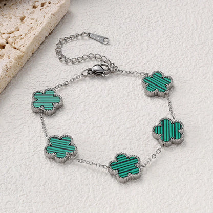 Bracelet argenté à fleurs vertes multiples