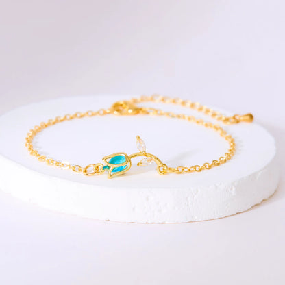 Bracelet avec pendentif tulipe doré et bleu