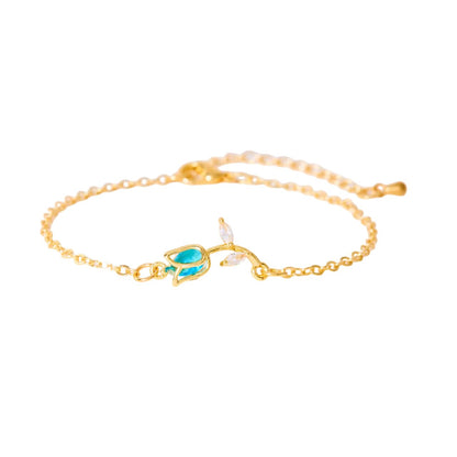 Bracelet avec pendentif tulipe doré et bleu