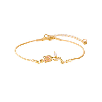 Bracelet avec pendentif tulipe doré et rose