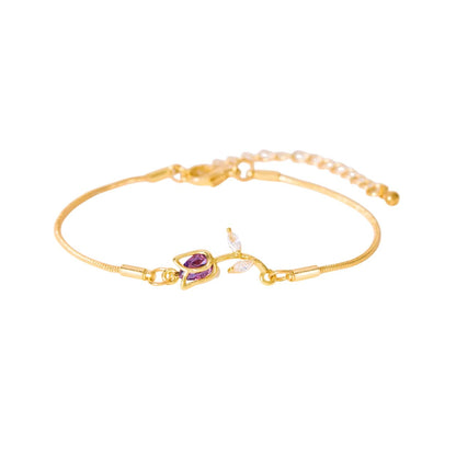 Bracelet avec pendentif tulipe doré et violet