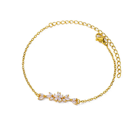 Bracelet fleur dorée avec cristaux