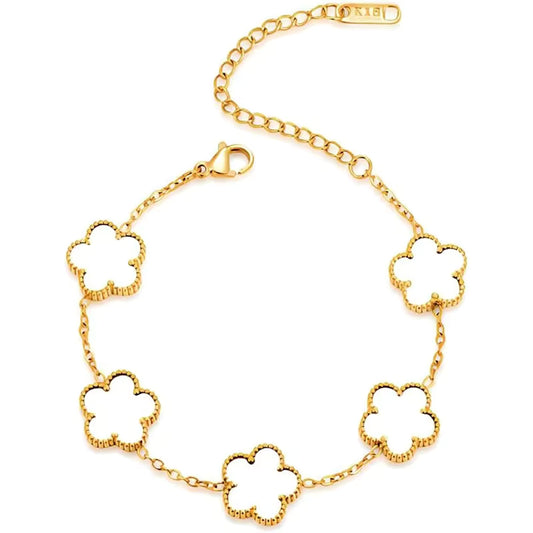 Bracelet fleurs blanc nacré or