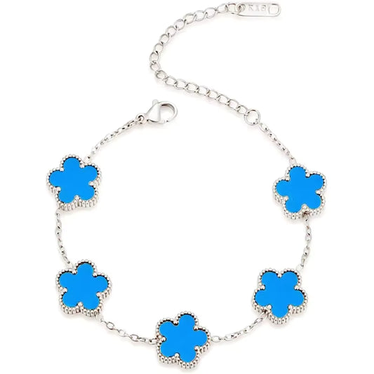 Bracelet fleurs bleu et argent