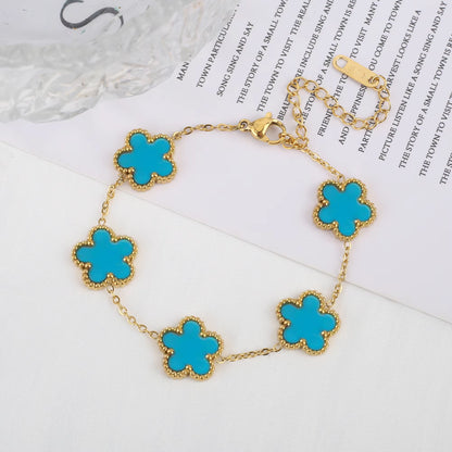 Bracelet fleurs bleu or en acier inoxydable