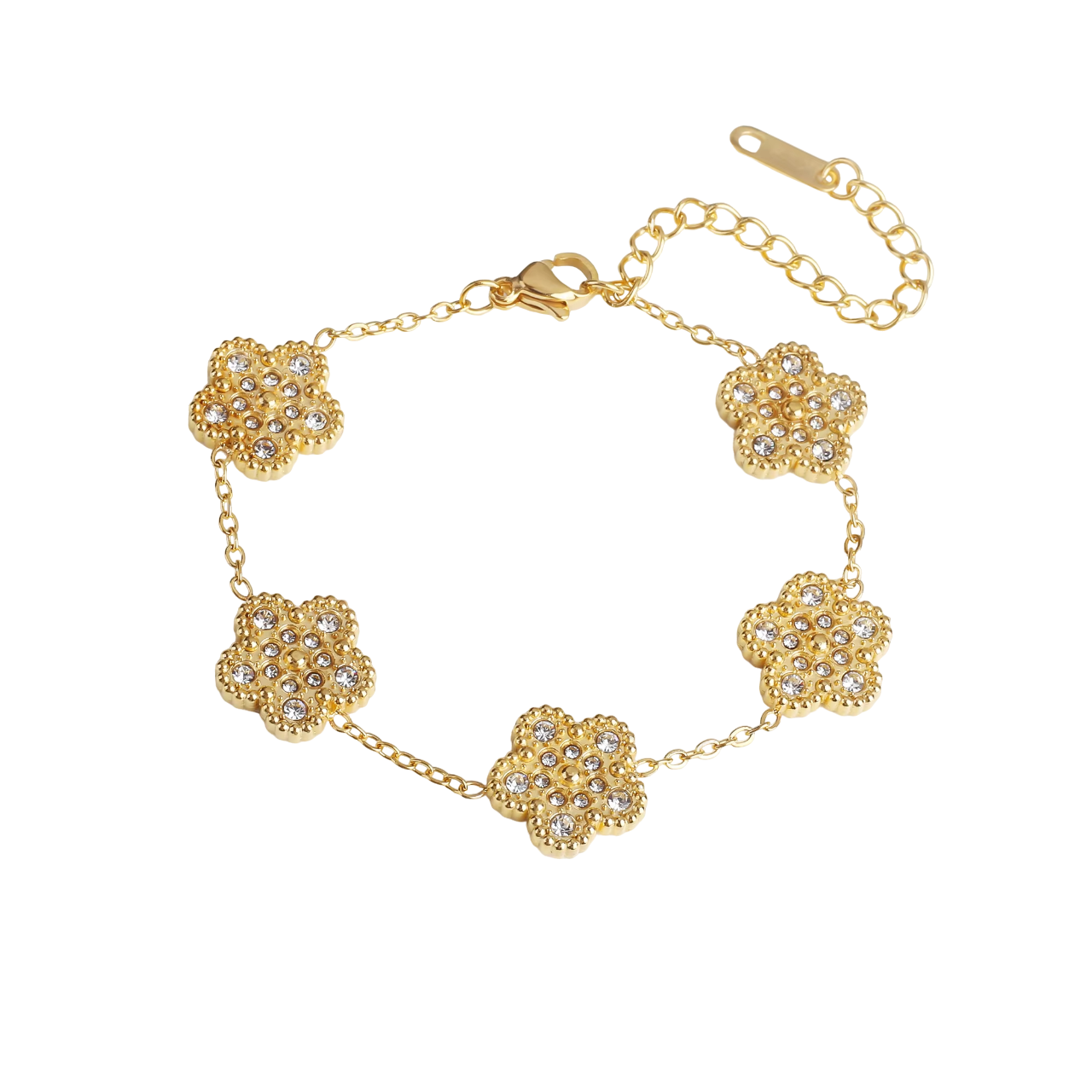 Bracelet fleurs or brillant avec cristaux