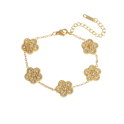 Bracelet fleurs or brillant avec cristaux