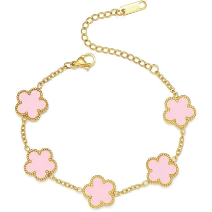 Bracelet fleurs rose et or
