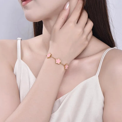 Bracelet fleurs rose et or