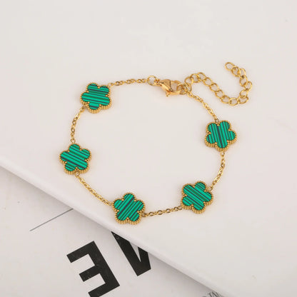 Bracelet fleurs vert or en acier inoxydable