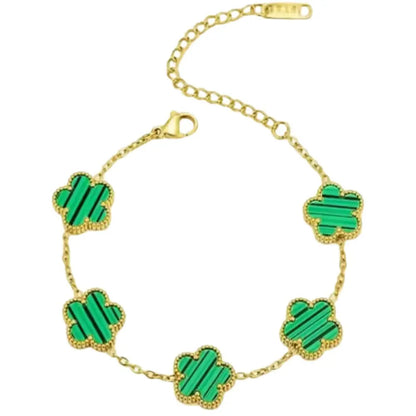 Bracelet fleurs vert or en acier inoxydable