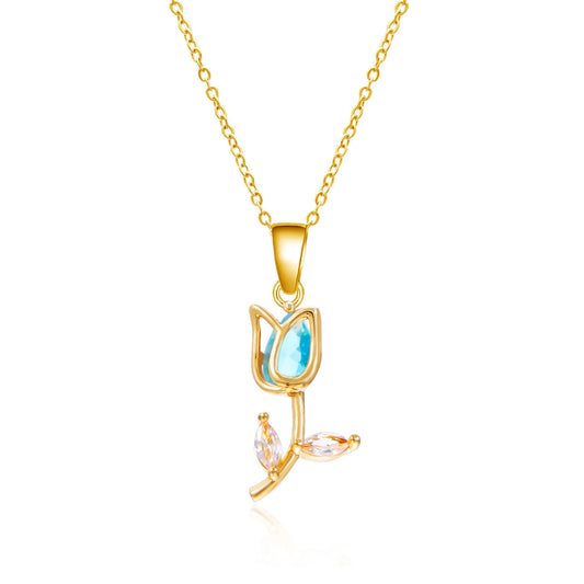 Collier avec pendentif tulipe doré et bleu