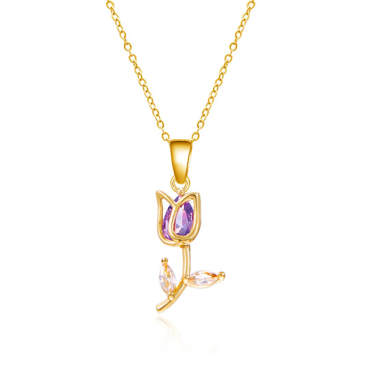 Collier avec pendentif tulipe doré et violet