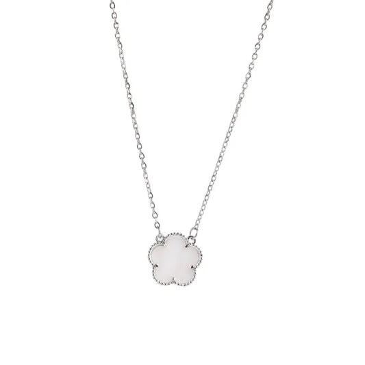 Collier fleur blanc et argent