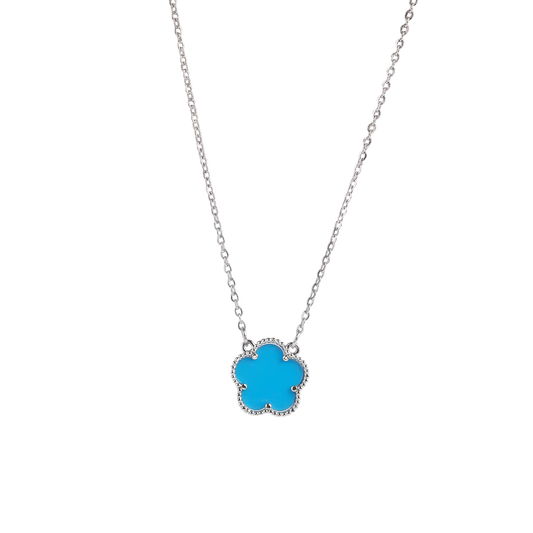 Collier fleur bleu et argent