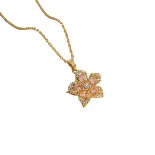 Collier fleur doré et rose