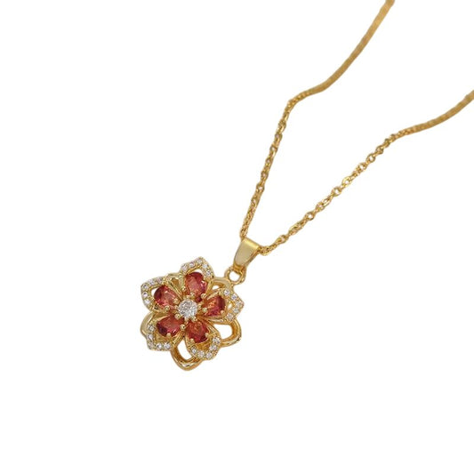 Collier fleur doré et rouge