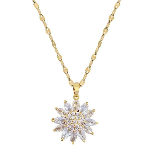 Collier fleur dorée rotative