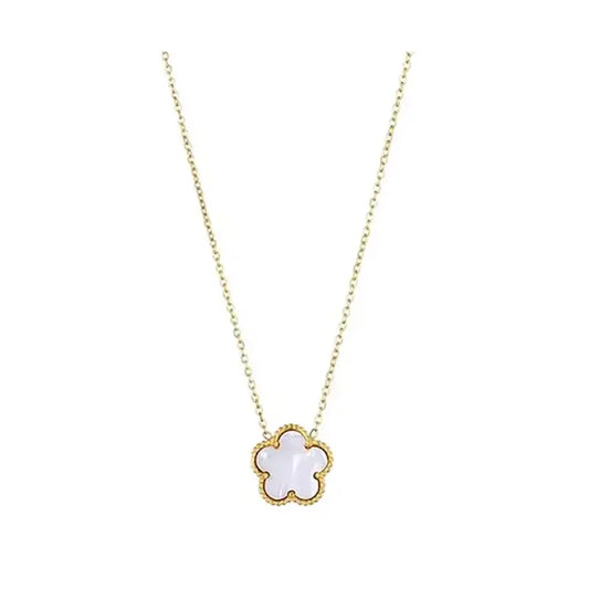 Collier fleur nacré blanc et or