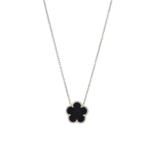 Collier fleur noir et argent