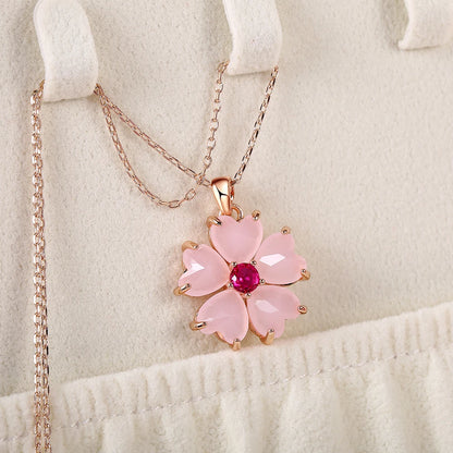 Collier fleur résine rose et doré